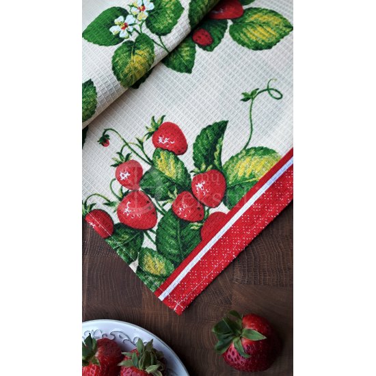 Cotton waffle surface kitchen towel "Braškės"